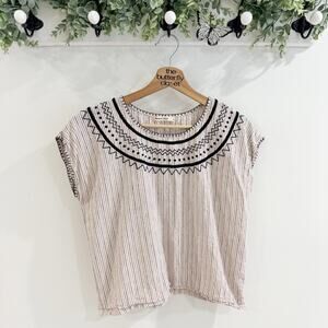 Marine Layer Embroidered Tee Shirt Striped Boho Size Small 214735
